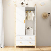 ARMADIO 2 ante con asta appendiabiti e 2 cassetti 90x45x180 cm bianco/pino
