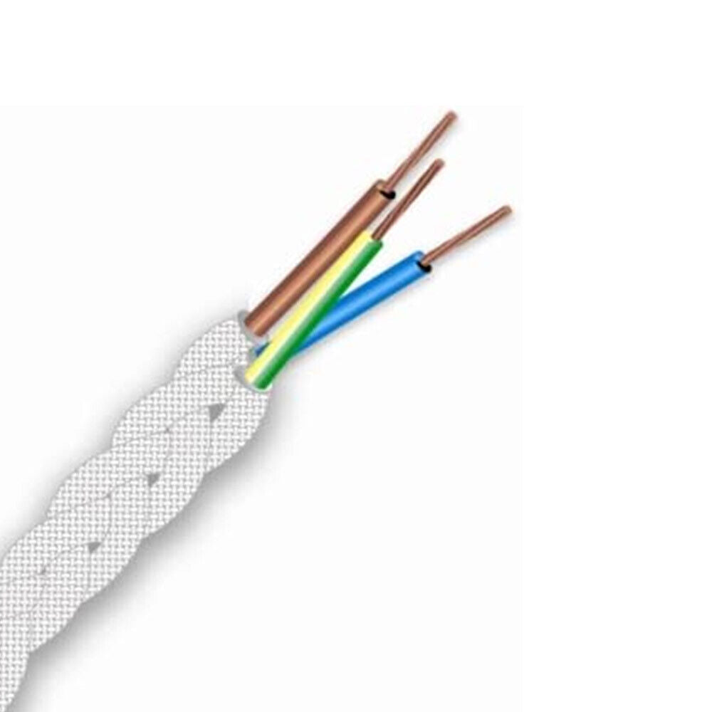 Cavo Elettrico in Tessuto FRRTX 5mt Intrecciato per Lampada e Lampadario Bianco