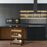 Carrello Trolley Cucina in Metallo 3 Ripiani in legno 4 Ruote Salvaspazio Nero