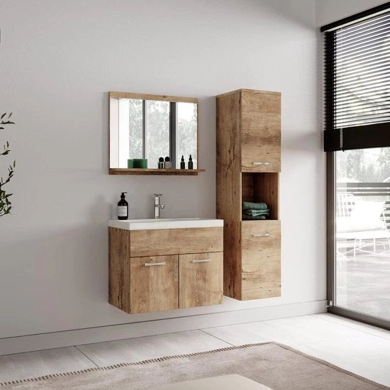 Cassettone per bagno alto - Montreal 131 cm - eucalipto - marrone - pannelli - cassettone alto - mobile - cassettone per bagno