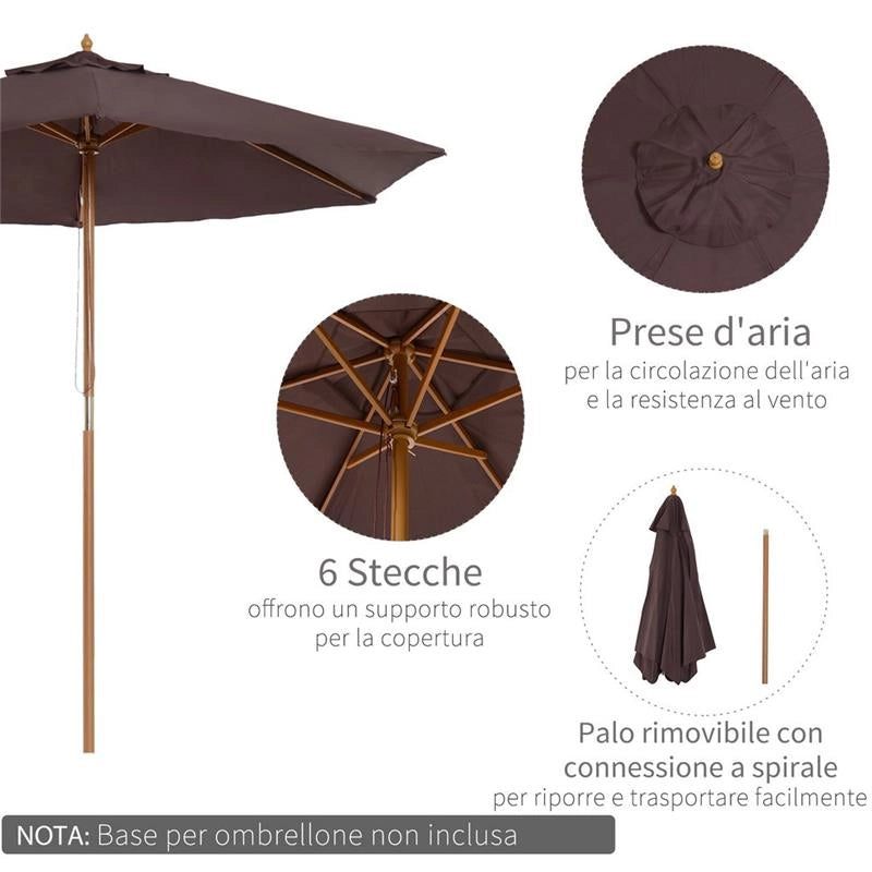 OMBRELLONE DA GIARDINOIN LEGNO E POLIESTERE 2.5 X 2.3 M MARRONE