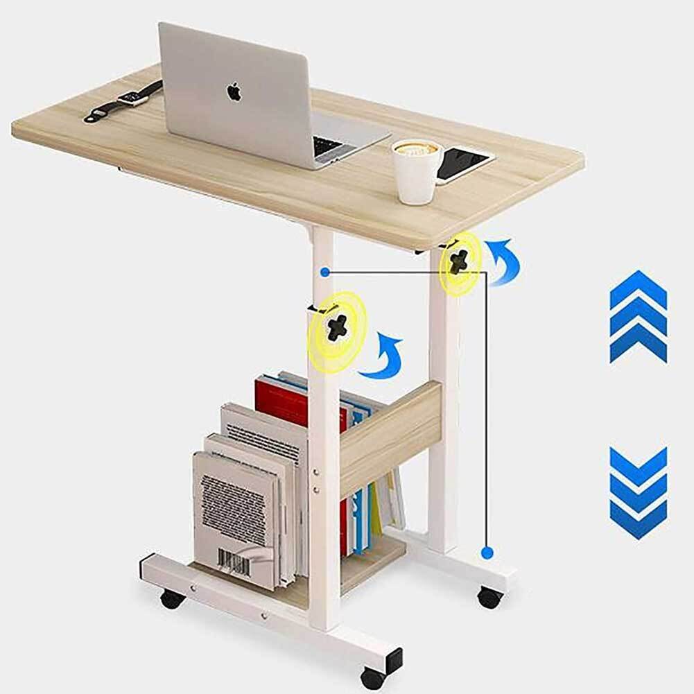 Tavolo Scrivania Porta Pc Computer Regolabile Tavolino Letto Divano Ruote Beige