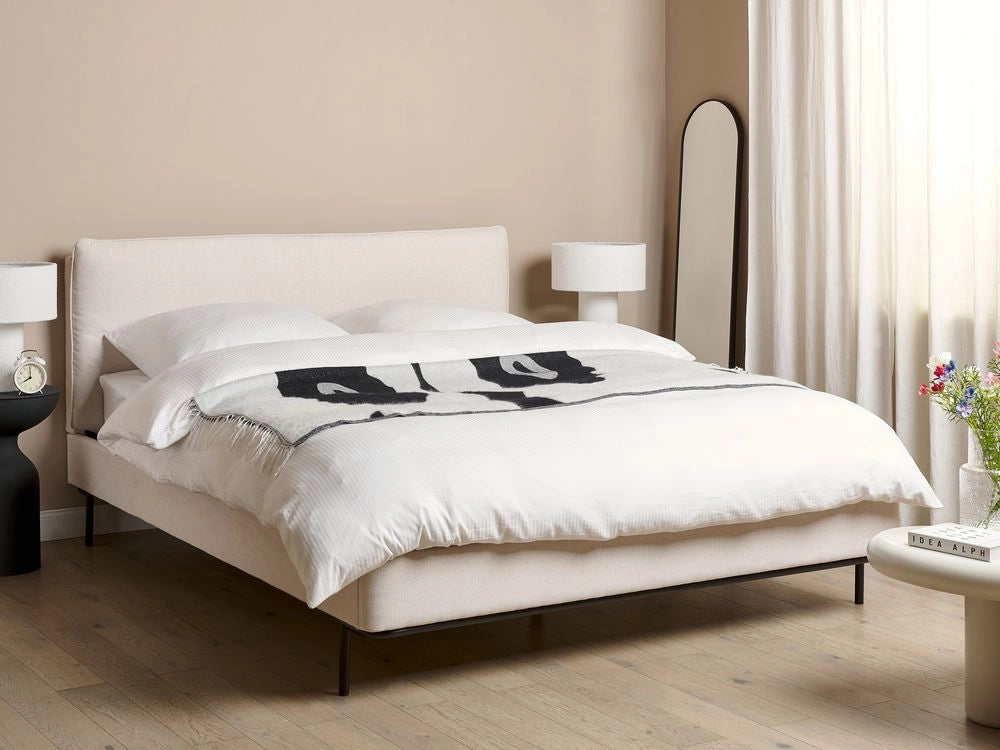 Letto a doghe Beige Poliestere Tessuto Imbottito 160 x 200 cm EU Matrimoniale Design Moderno