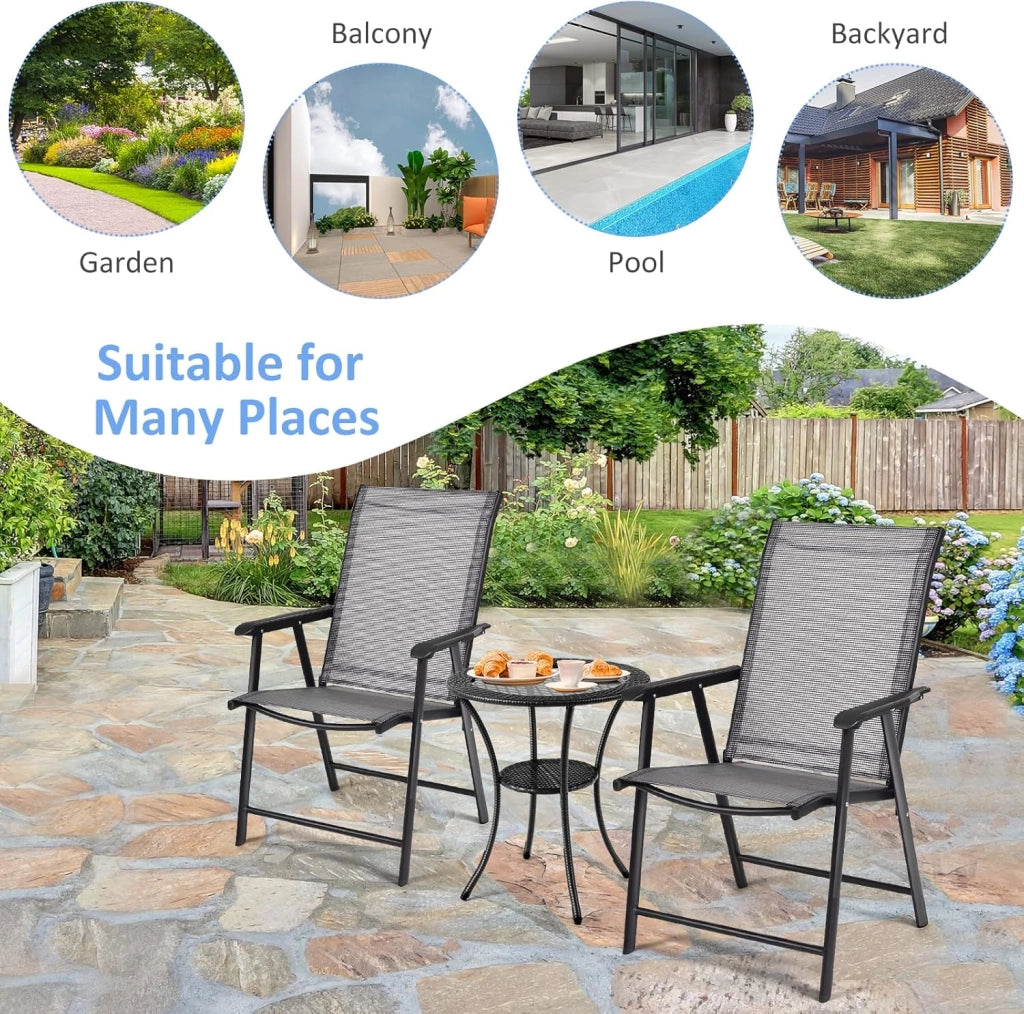 Set di 2 sedie pieghevoli, con schienale alto, da giardino, in metallo, con braccioli e schienale, resistente alle intemperie, portata fino a 110 kg (grigio)