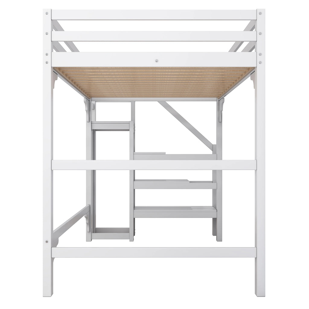 DESMIU Letto a soppalco 140 × 200 cm 2 posti con armadio, scala contenitore, senza materasso, bianco