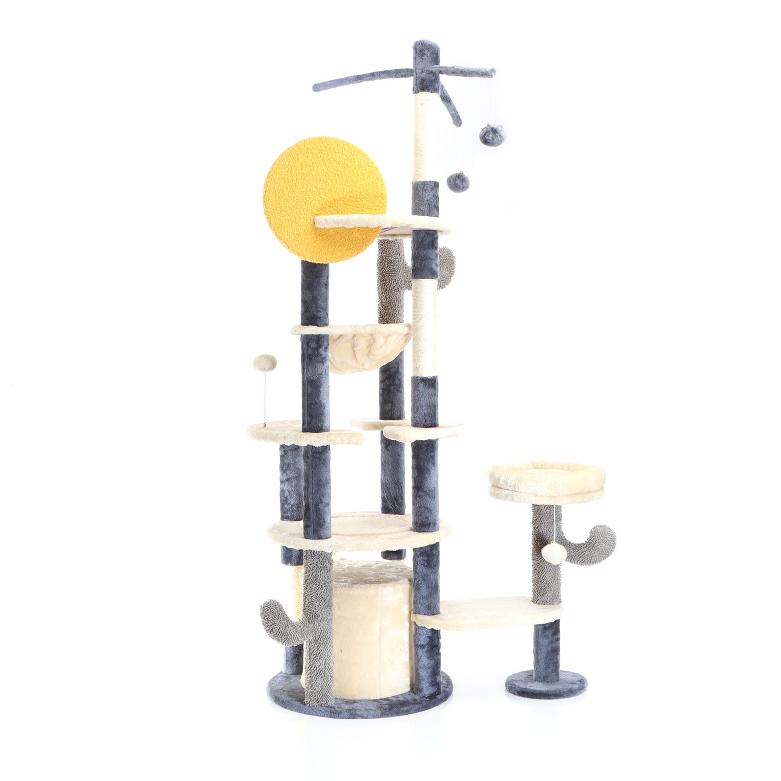 Fudajo Albero tiragraffi per gatti grigio scuro 172 cm con casetta amaca e palline