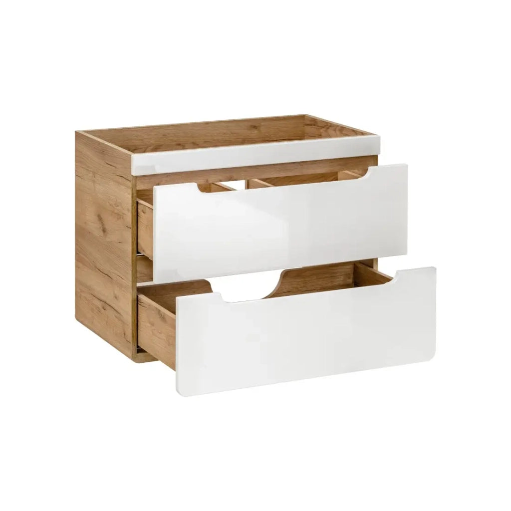 Mobile sottolavabo ERBANO – Rovere chiaro e bianco lucido – 80x59 cm – 2 cassetti – Da appendere