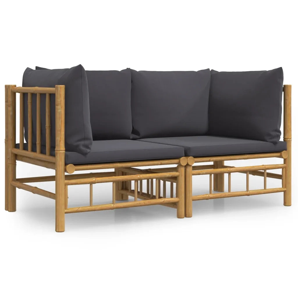 Divani Angolari da Giardino con Cuscini Grigio Scuro 2pz Bambù 3155214