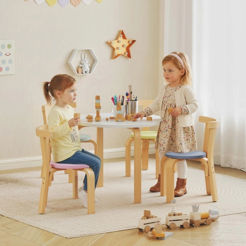 Set tavolo e sedie per bambini 60x60x50 cm in legno multicolore 5 pezzi