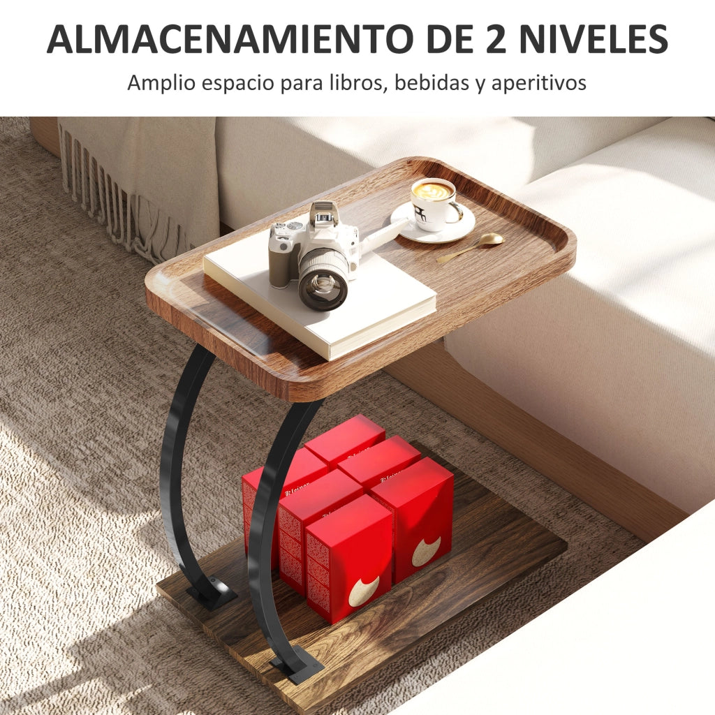 Tavolino Rotelle per Divano o Letto con Vassoio ¨C Minimal ¨C Marrone e Nero 52x34x60 cm