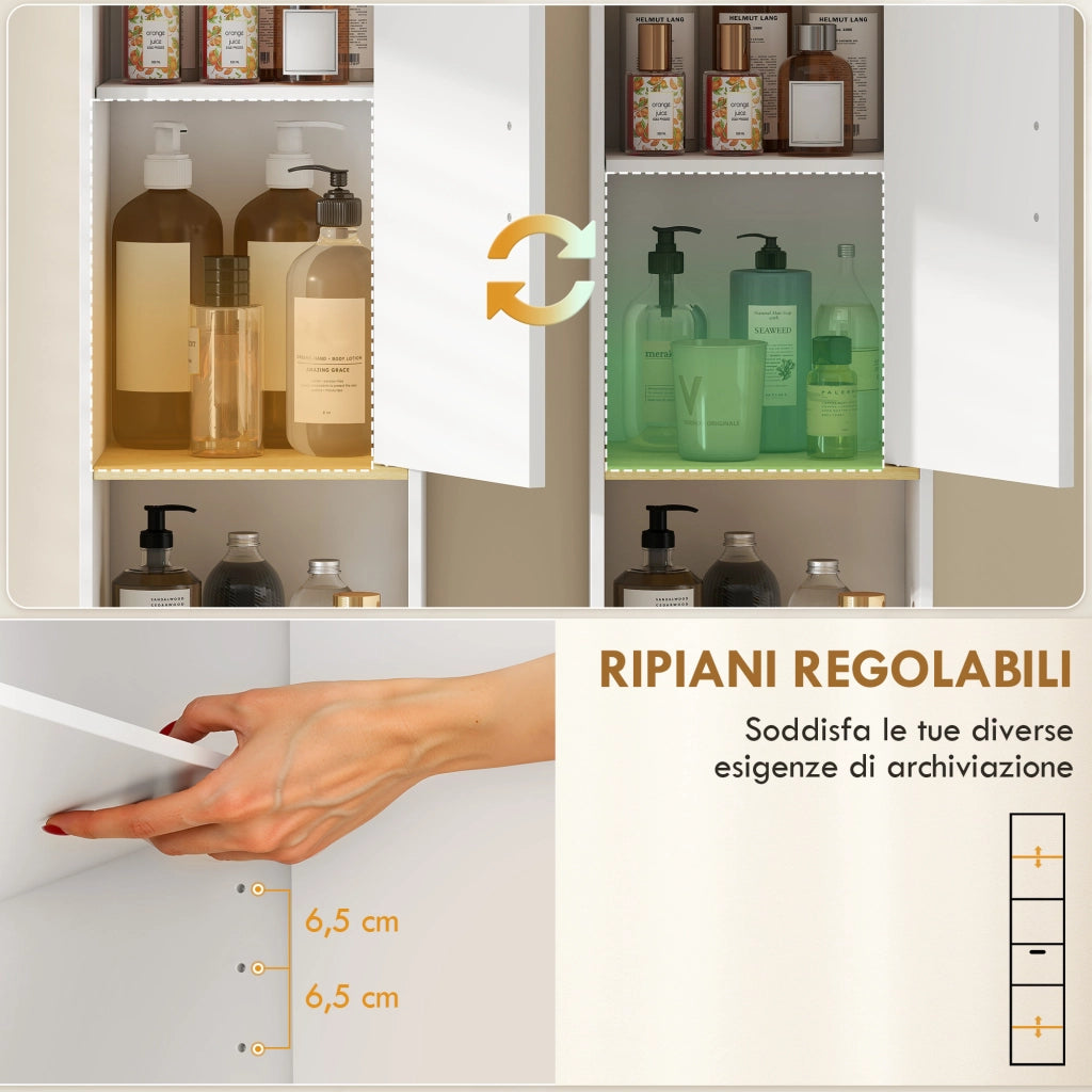 Armadietto 172 cm, Mobile Bagno con Cassetto e Ripiani Regolabili, Bianco