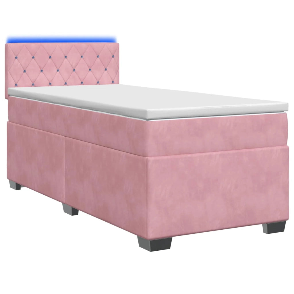 Letto con Box Spring, Materasso e LED Rosa 90 x 200 cm Velluto 3452101