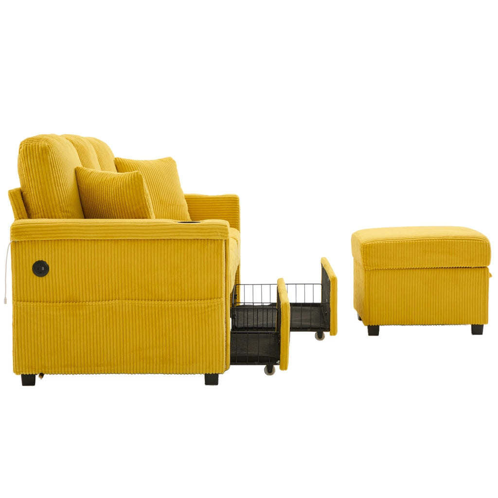 Divano in Velluto con LED, USB-C, Contenitore e Portabicchieri ¨C MINIMAL ¨C Giallo Senape