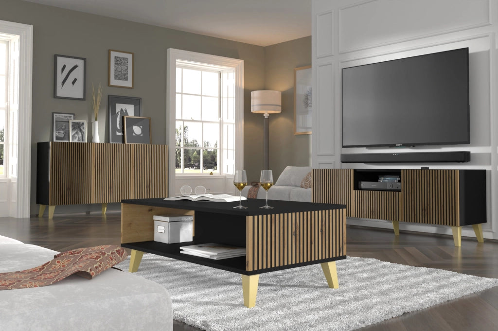 MOBILE RAVENNA P MOBILE IN MDF VERNICIATO 150 3D NERO ROVERE ARTIGIANALE GAMBE ORO