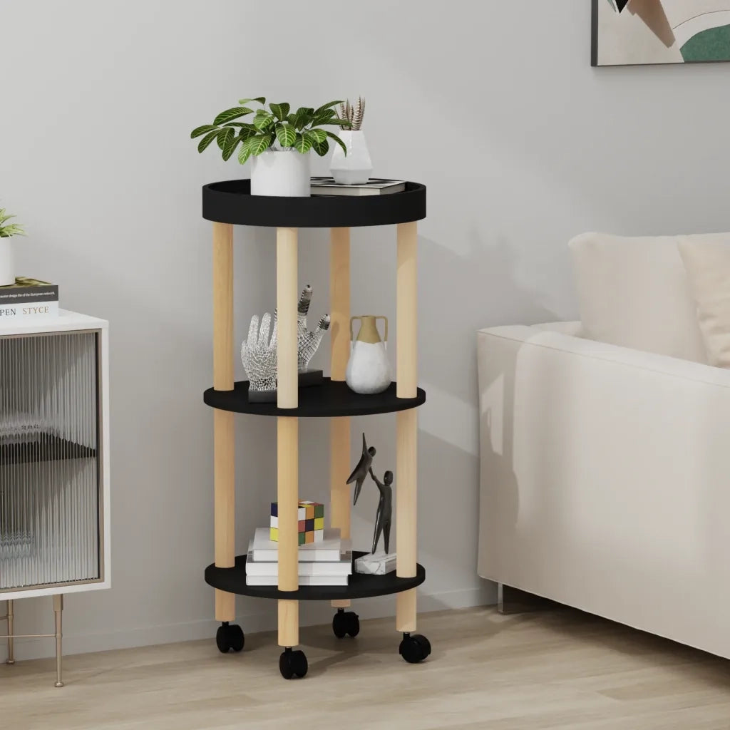 Carrello 3 Ripiani Nero 38x38x82 cm in Legno Multistrato e Pino cod mxl 64653