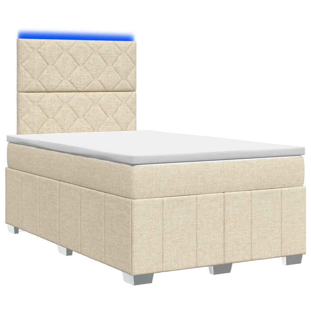 Letto Box Spring LED con Materasso Crema 120 x 200 cm Tessuto 3455589