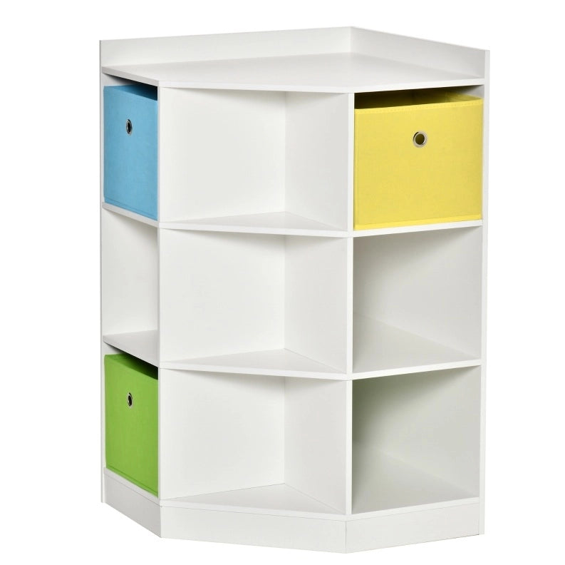 Libreria angolare ULEVR per cameretta 57,4x57,4x94 cm con 9 vani e 3 cassetti in tessuto, bianca