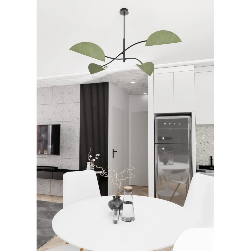 Lampada a sospensione Lotus in acciaio nero e velluto verde