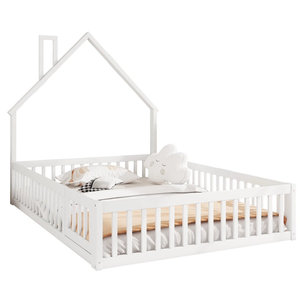 Letto a baldacchino bianco in pino con rete a doghe 140x200 cm