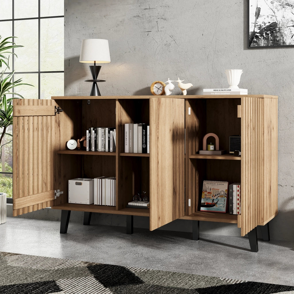 Set mobile TV e credenza in legno naturale; 180 e 150 cm; con vani e ante