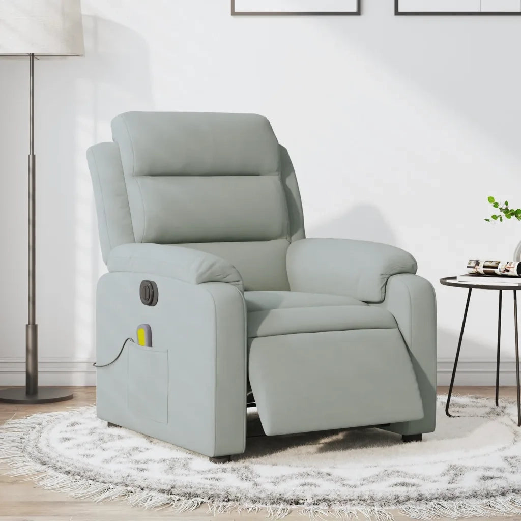 Poltrona | Sedia Relax Elettrica Massaggi Reclinabile Grigio Chiaro Velluto