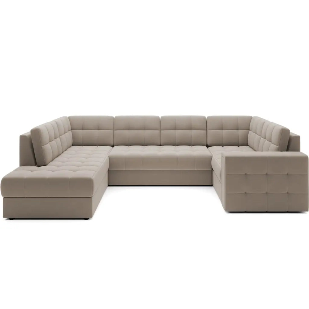 Divano angolare convertibile MONTEZA beige sinistro 299 cm con contenitore e letto