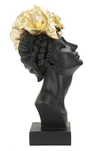 Statua Donna con Farlalle in Testa 21x36,5x20 cm in Poliresina Nero/Oro