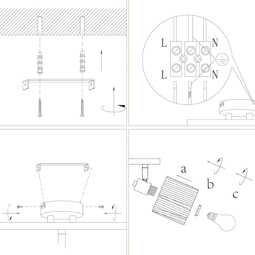 ZMH Faretto da soffitto a 3 luci E14 Nero Naturale Lampada da soffitto Carta Soggiorno