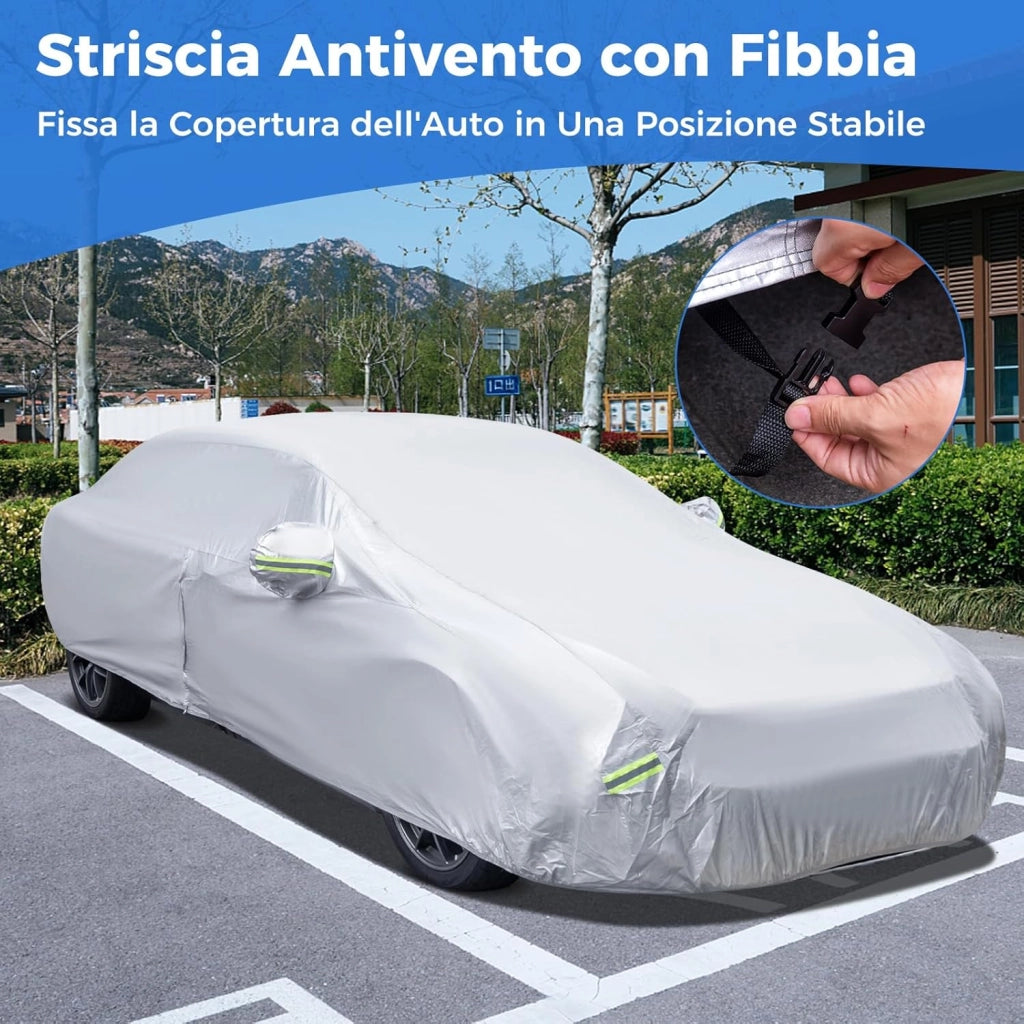 Copertura Auto con Porta a Zip, Serratura, Copertura per Auto con Strisce Riflettenti, Copertura Universale per Esterni per Auto (479 X 173 X 115cm)
