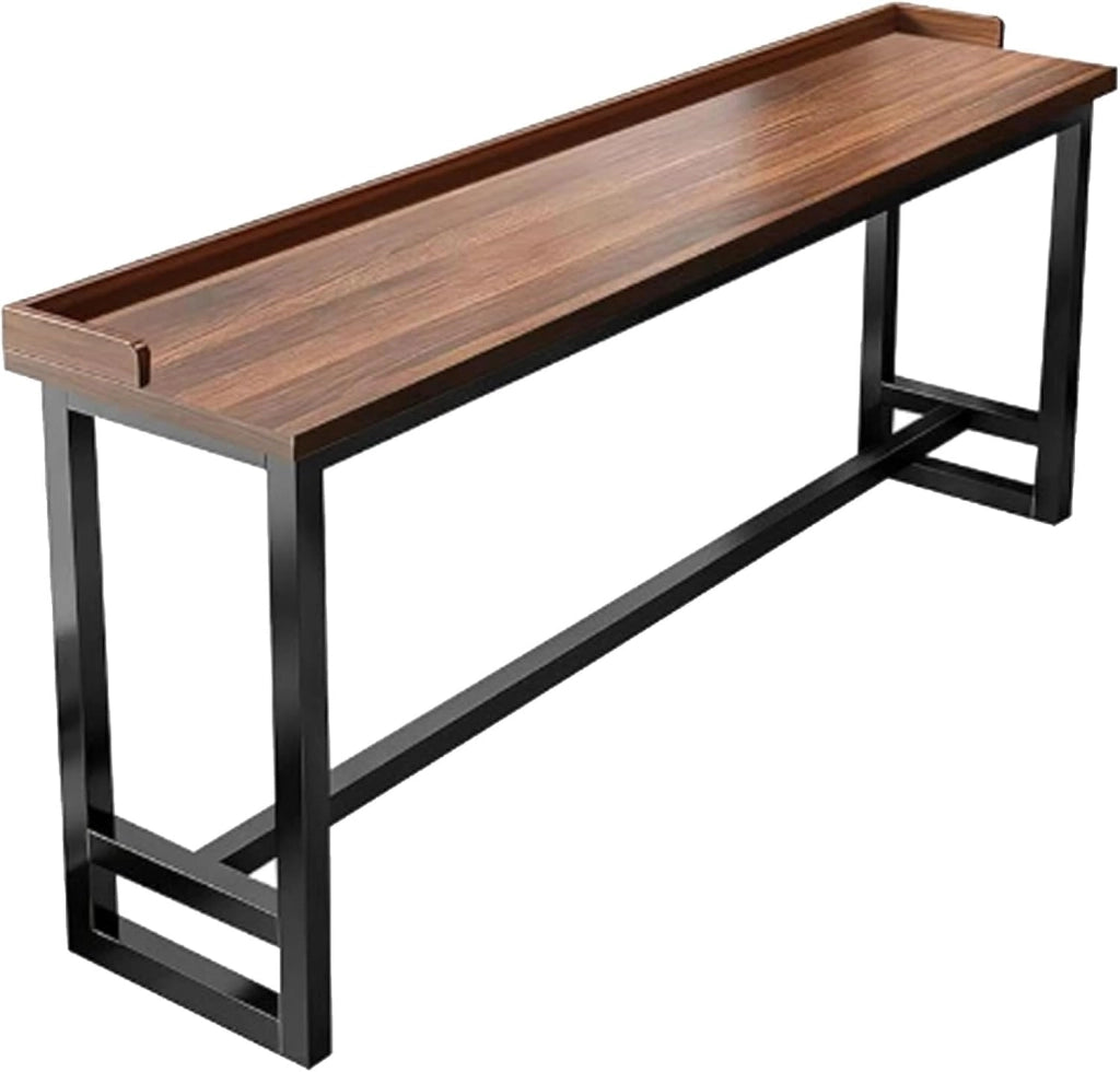 Tavolo Alto da Bar Tavolo Cucina Tavolino Alto e Stretto da Balcone Salvaspazio con Telaio in Metallo per Soggiorno e Sala Da Pranzo Bar Ristorante(Walnut(single),71x15.8x41in)