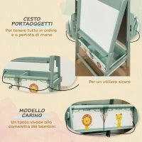 Lavagna per Bambini 3 in 1 con Cavalletto, Rotolo di Carta e 2 Cestelli, in Legno, 54x46x94 cm, Verde
