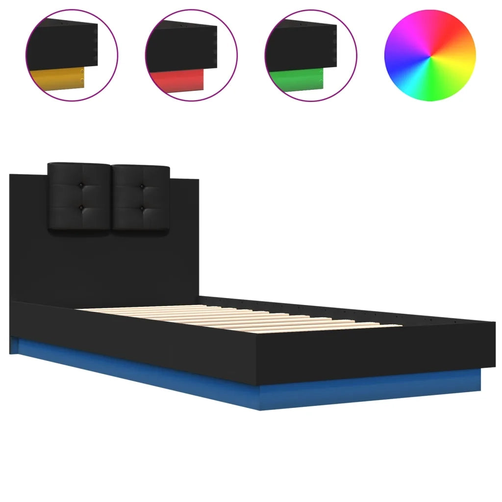 Giroletto con Testiera e LED Nero 100x200 cmcod mxl 114696