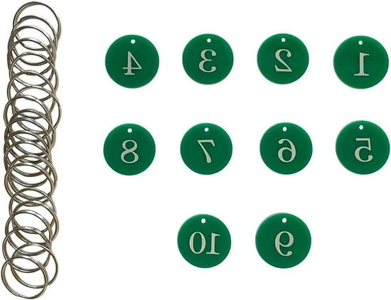 Etichette numeriche premium in acrilato con anello di chiusura per ristoranti, hotel, palestre e scuole (verde 1-10)