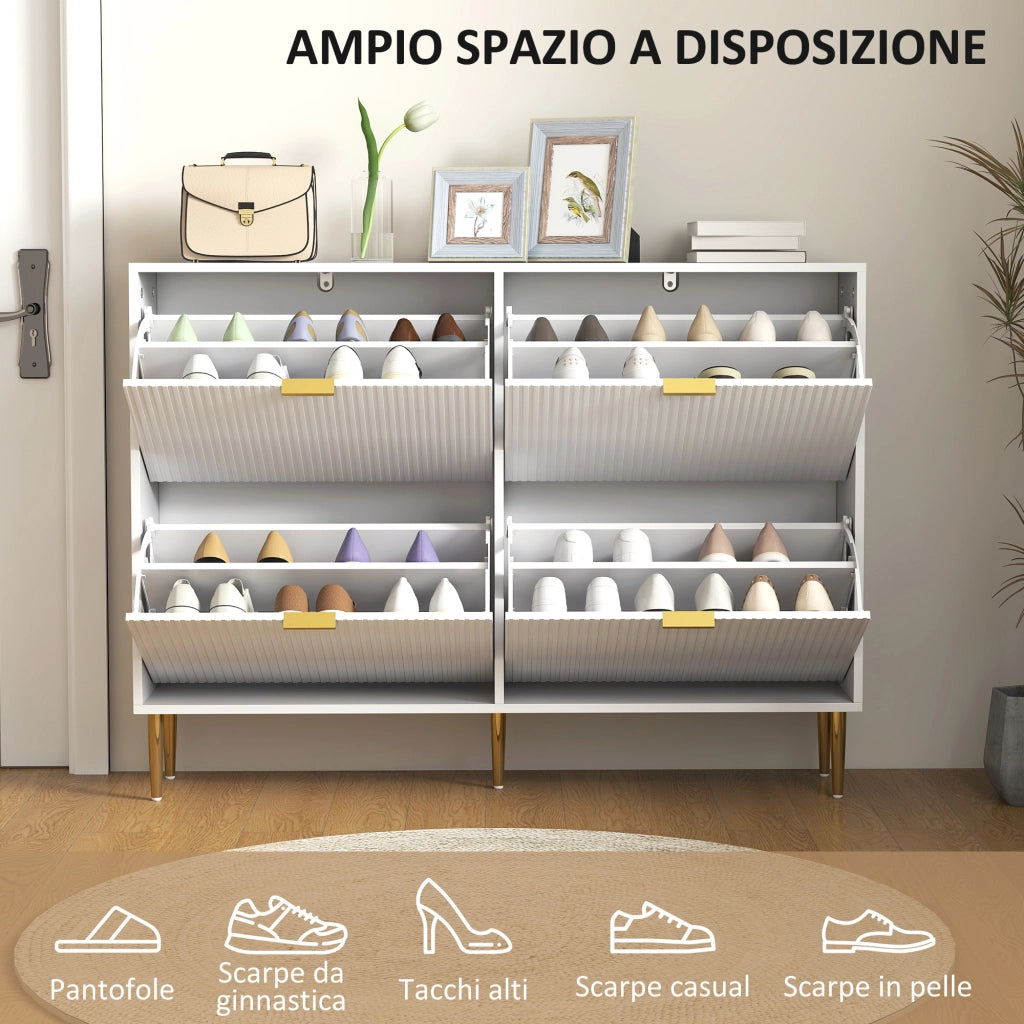 Scarpiera Slim con 4 Cassetti Ribaltabili per 20 Paia di Scarpe 105x24x91,5 cm Design Moderno in MDF Bianco