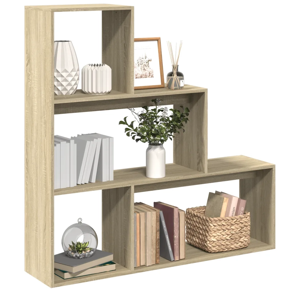 Libreria Divisorio 3 Ripiani-Scaffale per Libri-Mobile di Stoccaggio Sonoma 123x29x123 cm in Truciolato