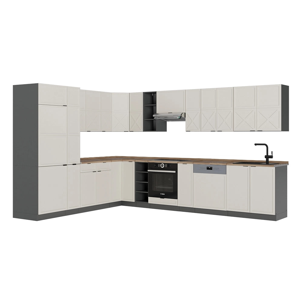 Cucina angolare completa Fame-Line GrigioBeige/Antracite 347 x 60 cm, PL Rovere Vicco