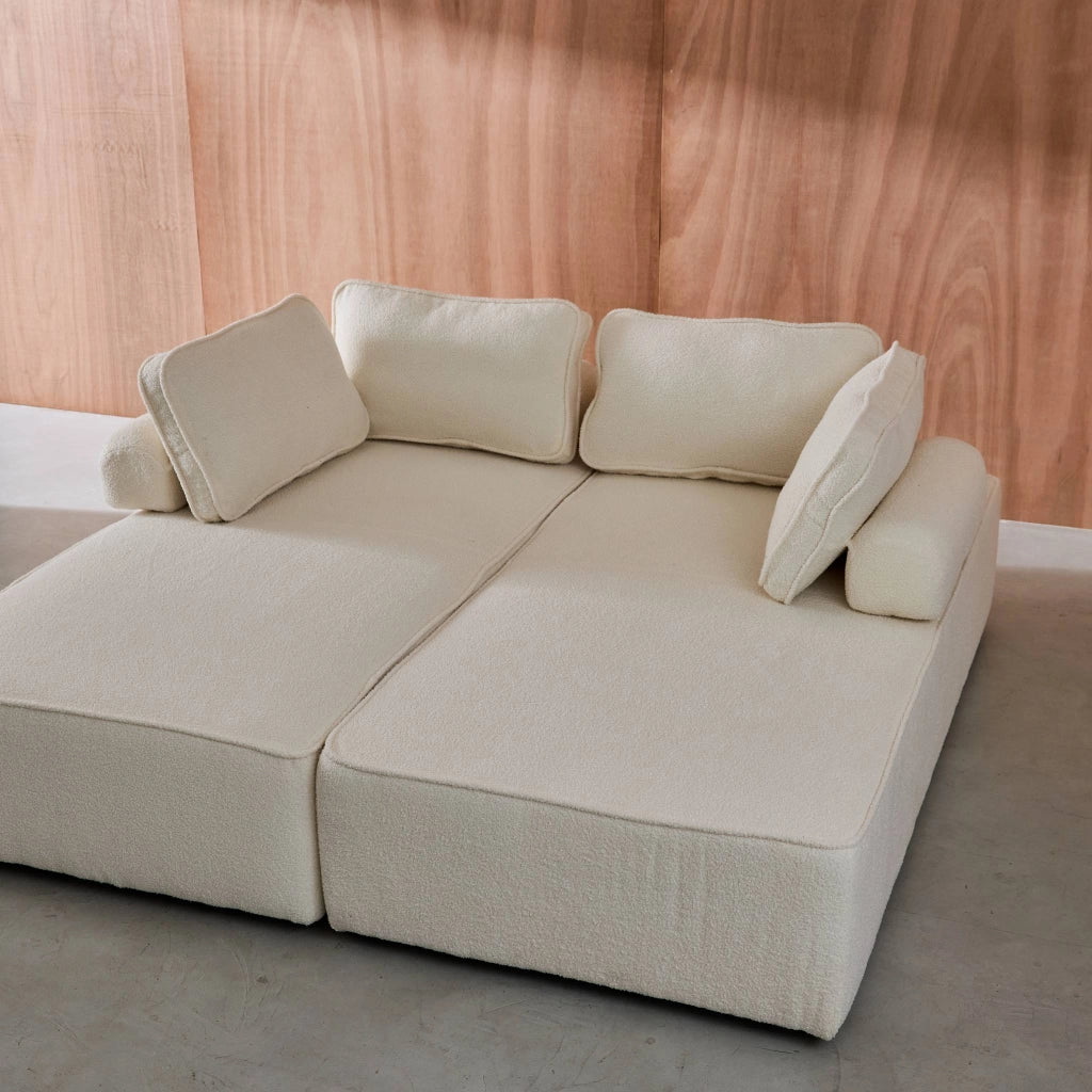 Divano modulare in bouclé, 4 posti, crema