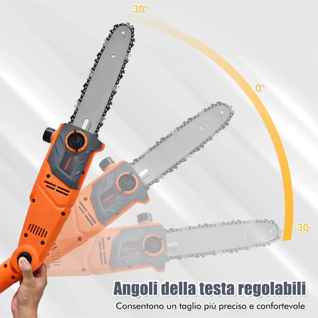 Motosega Telescopica Elettrica da 212-286 cm, Motosega Multiangolare 11 m/s Potenza 750 W con Testa Regolabile e Asta in Alluminio Retrattile, Installazione senza Attrezzi