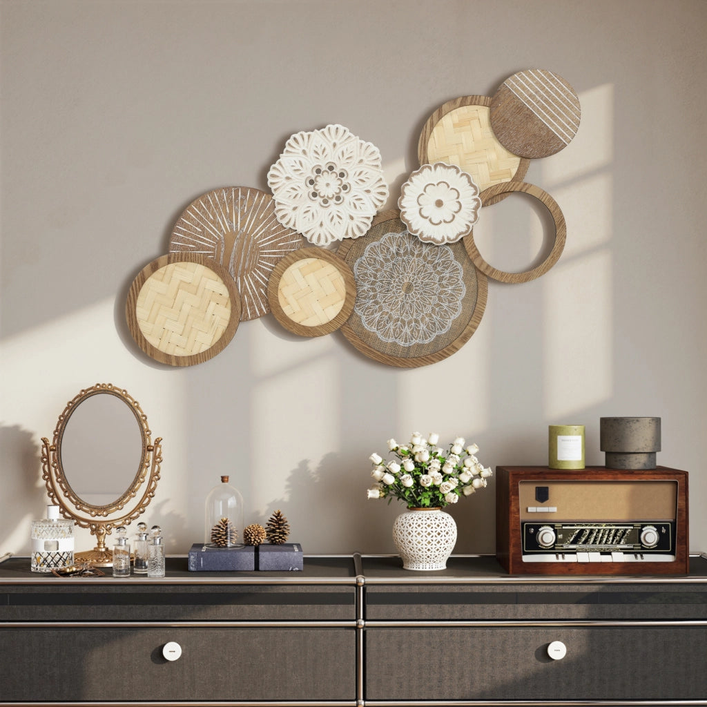 Scultura murale in legno ¨C Xylo ¨C Decorazione parete design multidisco 83,8x44,5cm legno naturale