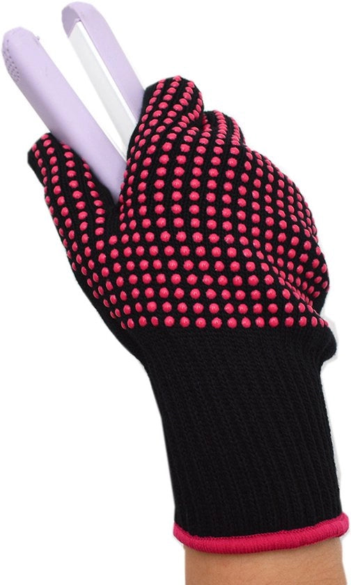 Matte antiscivolo con guantone - Utensile di stiro - Mat antiscivolo in silicone - Guantone di protezione - Accessorio per styling - Attrezzatura per parrucchieri - Protezione - Antiscivolo - 230°C - Nero / Rosa