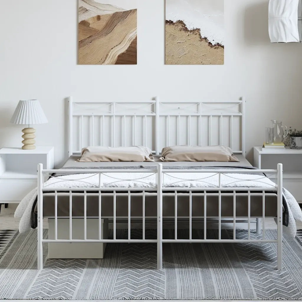 Giroletto con Testiera e Pediera Metallo Bianco 135x190 cm 373757
