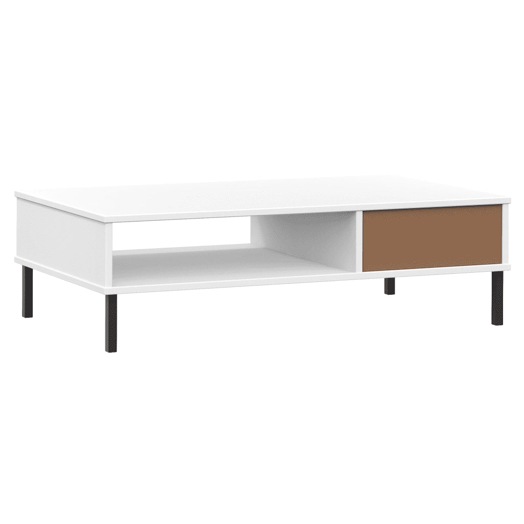 Tavolino Salotto Gambe Metallo Bianco Legno Massello Pino OSLO 351038