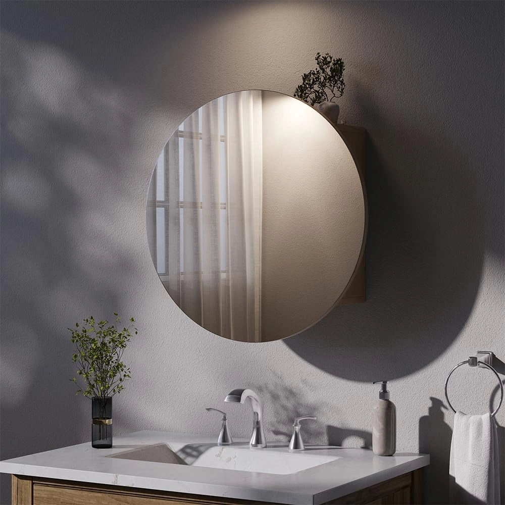 Specchio contenitore bagno Loki, Quercia dorata, 60 x 60 cm con 2 scomparti, per montaggio a parete con specchio e ripiano