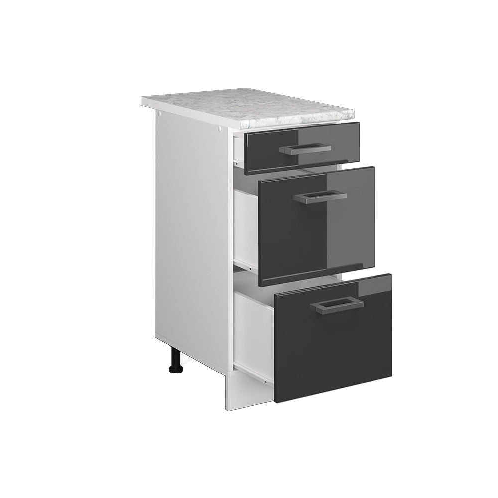 Vicco Mobiletto base per cucina Antracite lucido 40 cm con cassetti PL Marmo