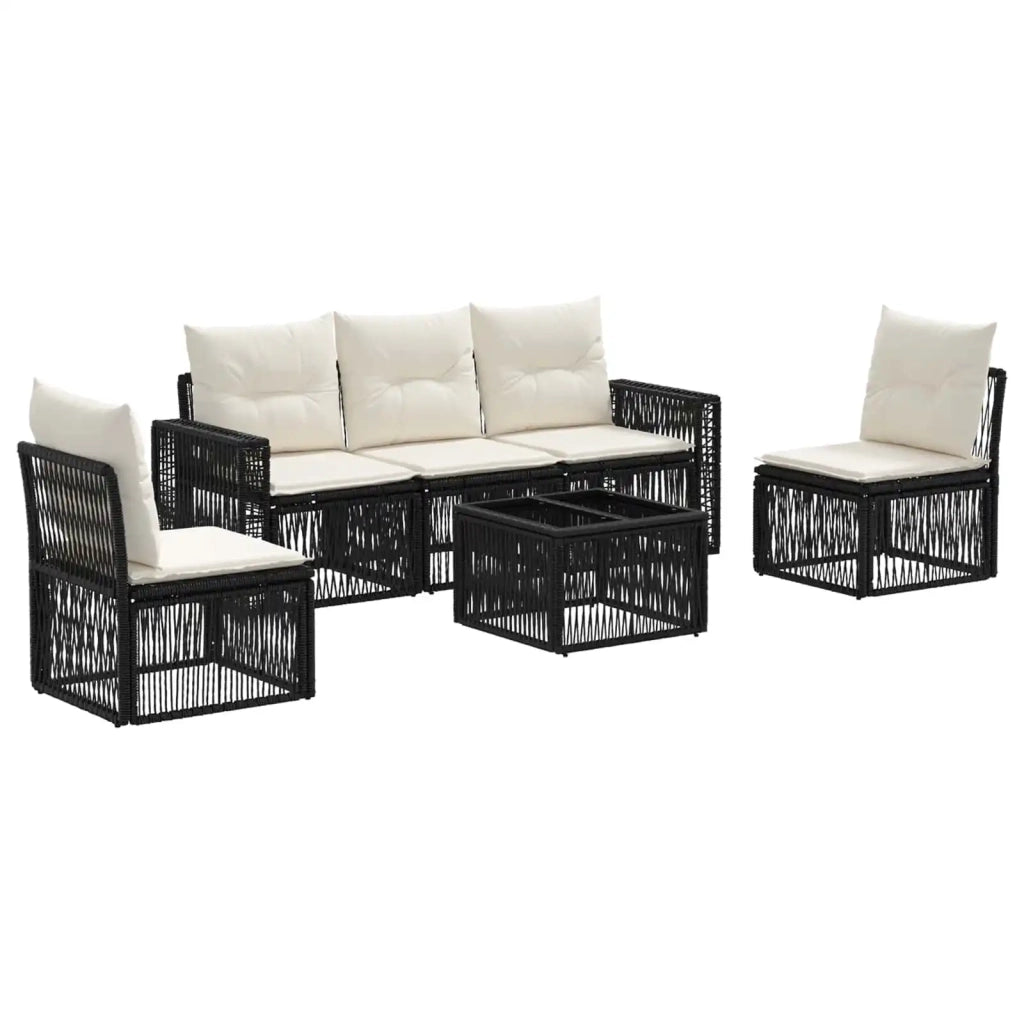 Set Divano da Giardino 6 pcs Nero e Bianco Crema polyrattan