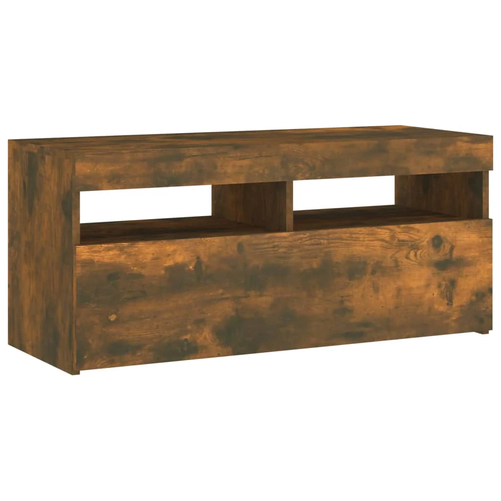 Mobile TV multimediale scaffale TV credenza mobile TV per sala da pranzo soggiorno camera da letto con luci a LED rovere affumicato 90 x 35 x 40 cm marrone 02_0026749