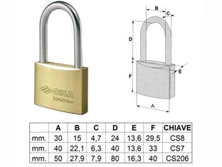 LUCCHETTO LOGO OTTONE ARCO LUNGO 21011- - mm.30 (art.21011300) - 12 pezzi CISA