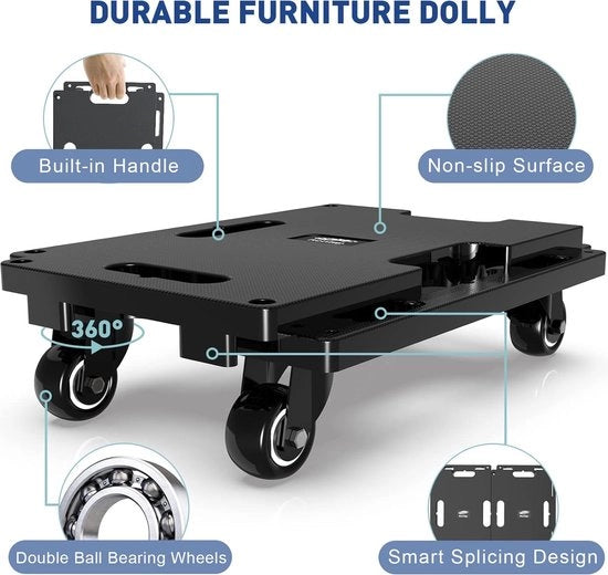 Rolling dolly per trasporto mobili pesanti - Piastra rigida con 4 ruote ammortizzate e cinghie di sostegno - Massimo 200kg