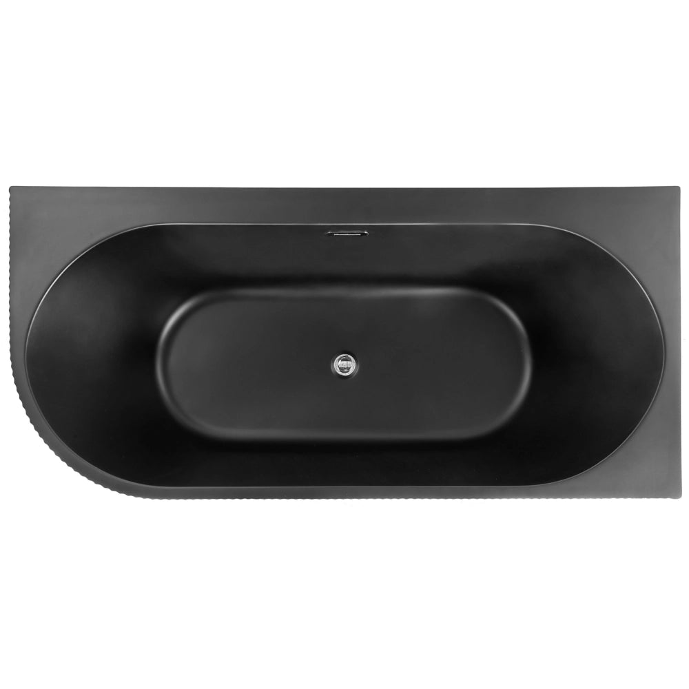 Vasca da bagno angolare sinistra in acrilico nero opaco 170 x 80 cm Finitura scanalata Bagno in stile moderno