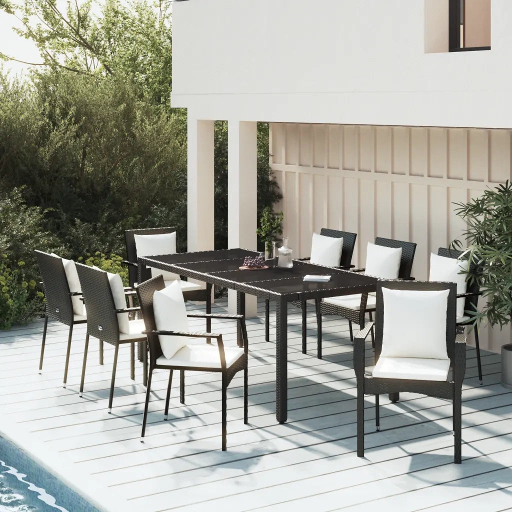 Set da Pranzo da Giardino 9 pz con Cuscini Nero in Polyrattan 3157956